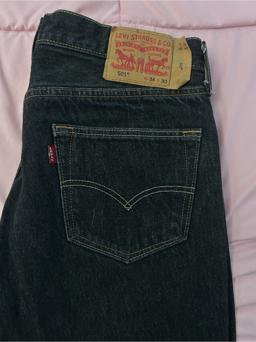 Levi's Men's Dark Blue Straight Jeans - 501 Back Pocket Detail